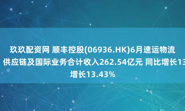 玖玖配资网 顺丰控股(06936.HK)6月速运物流业务、供应链及国际业务合计收入262.54亿元 同比增长13.43%